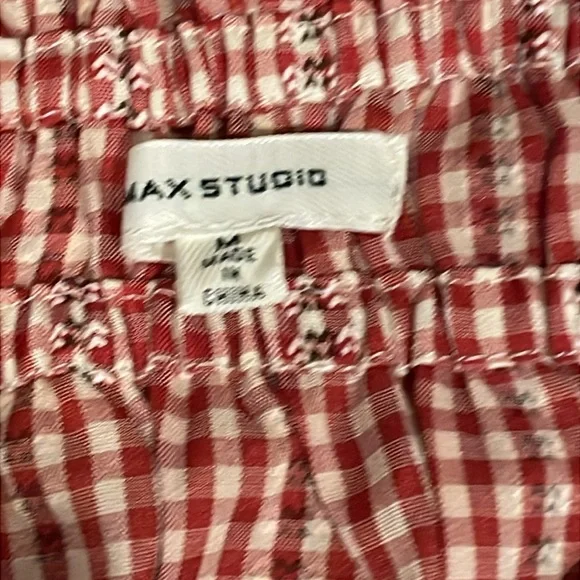 NWOT Max Studio Checkered Peasant Top - Picture 5 of 9